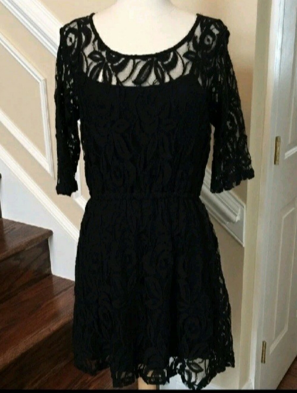 Women's Jr's Y2K Black Lace Lined Sheer Dress By Love On A Hanger, Sz L